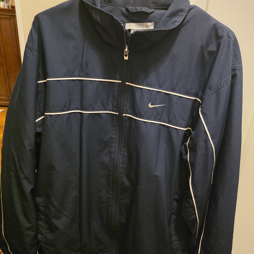 Nike Men's Dark Blue Windbreaker with White Accents